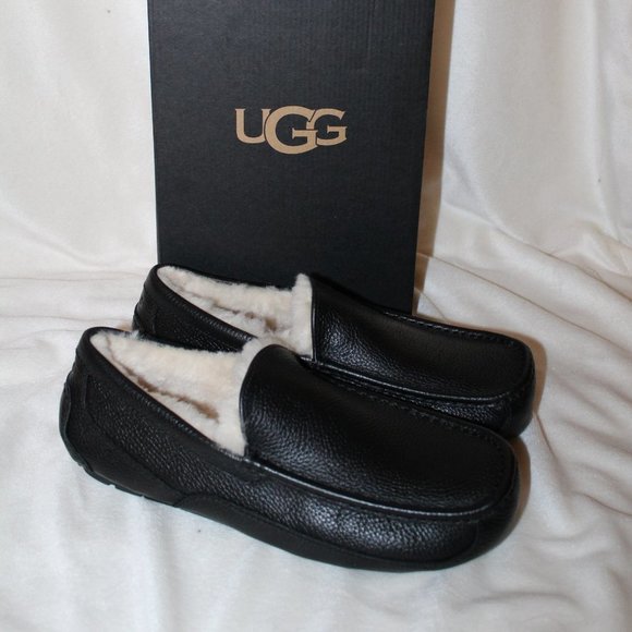 NIB ASCOT‎ MEN'S LEATHER SHEARLING LINED SLIPPERS BLACK - Picture 5 of 8